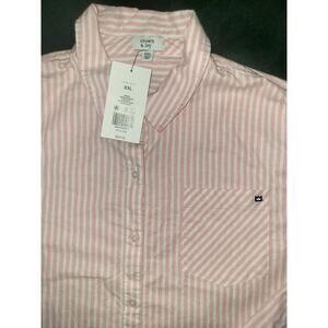 Crown & Ivy Women's XXL Boyfriend Rose Pink/White Striped Button Shirt| Casual